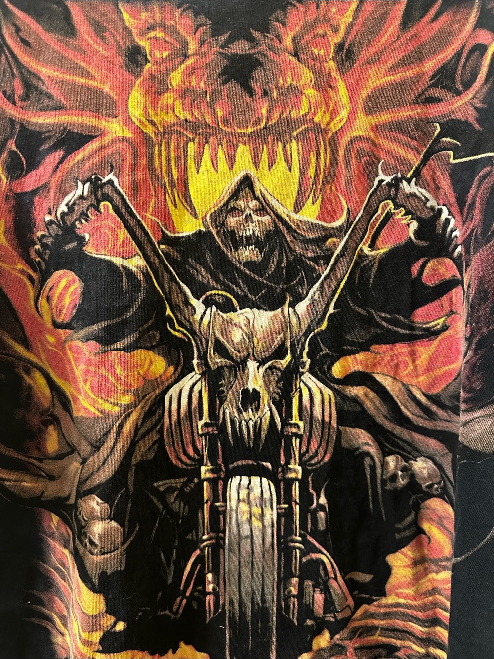 Skul Bone Flaming Grim Reaper Motorcycle Graphic Tee